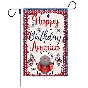 Jartinle 4th of July Garden Flag Double Sided, Patriotic Ladybug Gnome Happy Birthday America Yard Flags for Outside Memorial Day Independence Day Outdoor Décor 12.5x18 Inch