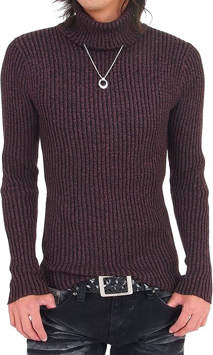 Amazon トップイズム タートルネック ニット メンズ セーター 2重臼編み タイト 無地 長袖 セーター 通販