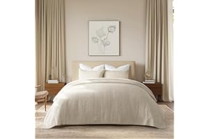 EVERGRACEHOME EVERGRACE Cross Stitch Pre-Washed Cotton Quilt Bedding Set King Size, Oversized 3 Pieces Lightweight Bedspread Coverlet for All Season, with 2 Matching Shams, Flax Beige,108"x96"