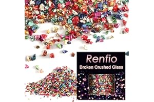 Renfio Broken Crushed Glass Glitter Shards Crush 2-4mm Irregular Small Metallic Chunky Chips 3.5 Oz (100g) High Luster Craft Sequins Gravel for DIY Phone Case Geode Art Coasters Ornament - Colorful