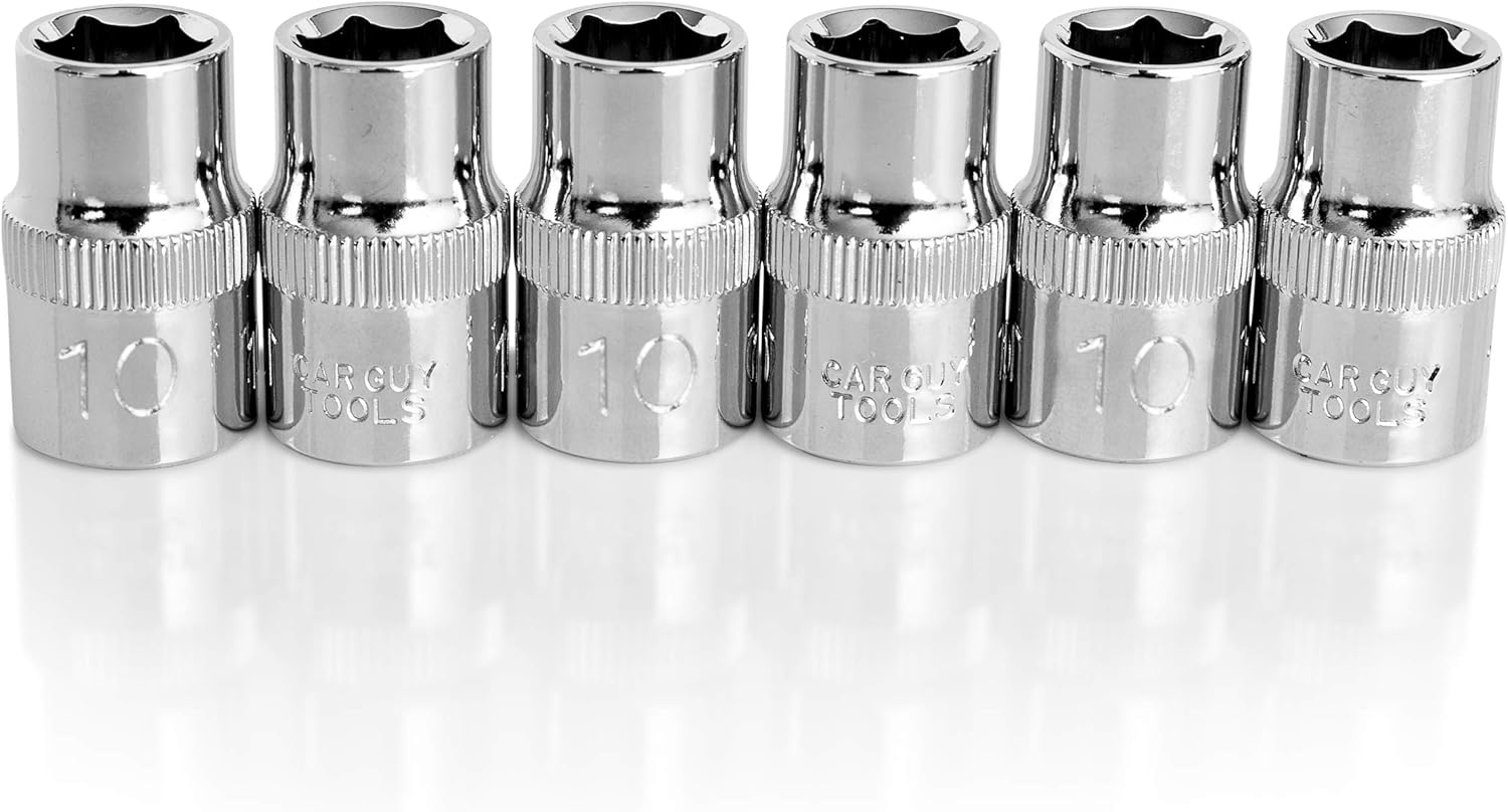 Amazon Com Car Guy Tools 10mm Socket Six Pack 3 8 Drive 6pt Shallow Home Improvement
