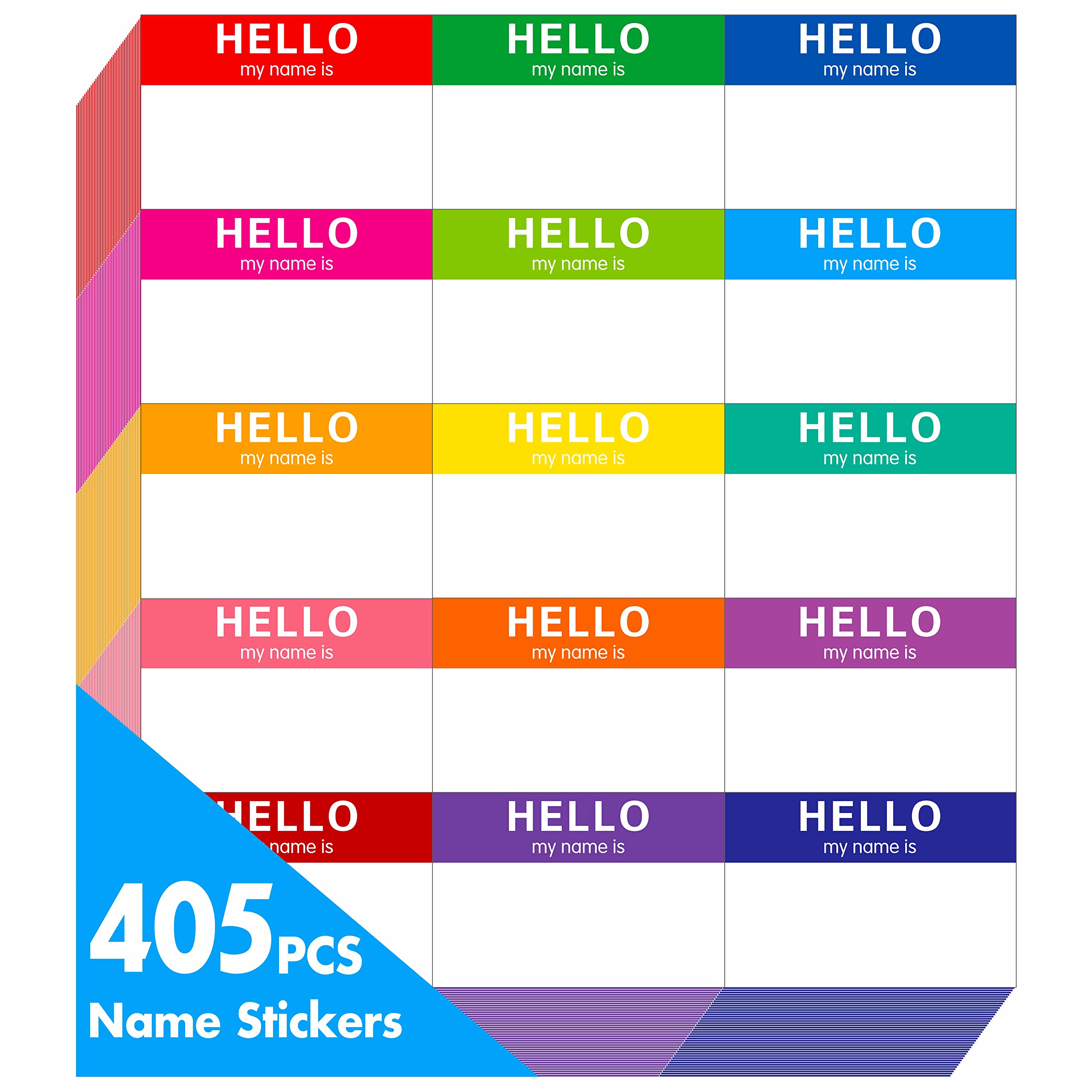 15 Colors 405 PCs Name Tag Sticker in for Themed Party School Office Home (3"x2" Each)