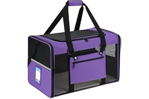 Pnimaund Large Pet Carrier, Soft Dog Carrier with Upgrade Lockable Zippers, Cat Carriers for Large Cats 20 Lbs, Pet Carrier for 2 Cats and Small Dogs Under 25 Lbs, Purple