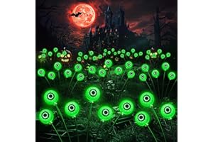 BONLION 6 Pack 36LED Halloween Decorations Outdoor, Solar Scary Eyeball Lights Swaying by Wind, Green Halloween Lights Outdoor Waterproof, Solar Pathway Firefly Lights, Halloween Decor for Yard, Lawn, Garden