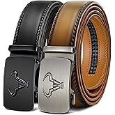 BULLIANT Men belt 2Pack,Leather Ratchet Belt for Gift Men Dress Casual Jeans 1 3/8",Cut for Fit