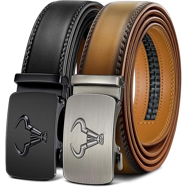 Beltox Men's Ratchet Dress Leather Belt - 1 3/8" Wide With Gift Box, Cognac & Black Buckle (24-28 Inch Waist)