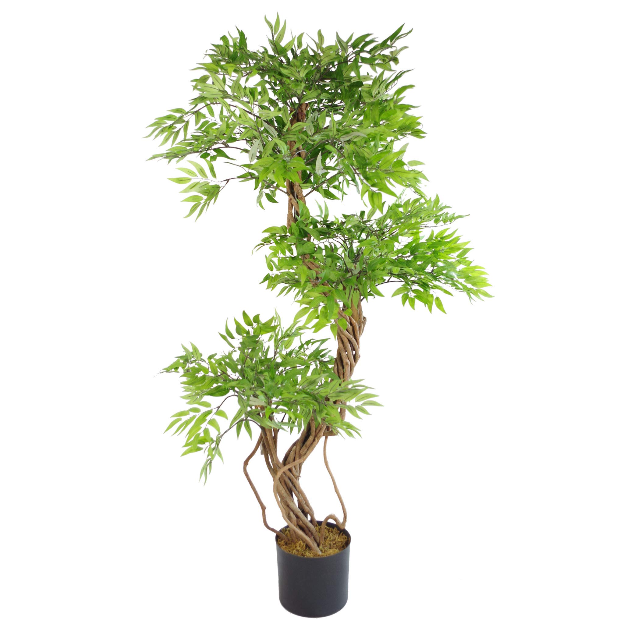 Leaf LEAF-7171 140cm Realistic Artificial Japanese Fruticosa Ficus Tree, Green and amp Black