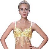 Sequin Bra Top Beaded Belly Dance Rave Festival Fit 32B-34B | Hand-Beaded Sequin Sparkle, Push-Up Shaping, Adjustable Back Hooks, Stage-Ready Shine for Rave, Belly Dancer &amp; Mermaid Looks