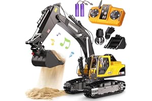 GraceDuck Remote Control Excavator Toys for Boys, 3 in 1 RC Excavator Toy with Alloy Bucket, Rock Breaker, and Grapples - Rotatable 680°, Lights and Sounds RC Construction Toys for Boys Age 3+