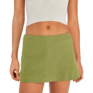 SENSERISE Womens Cotton Linen Skorts Mini Skirt with Shorts Underneath Short A Line Skirts Summer Beach Outfits