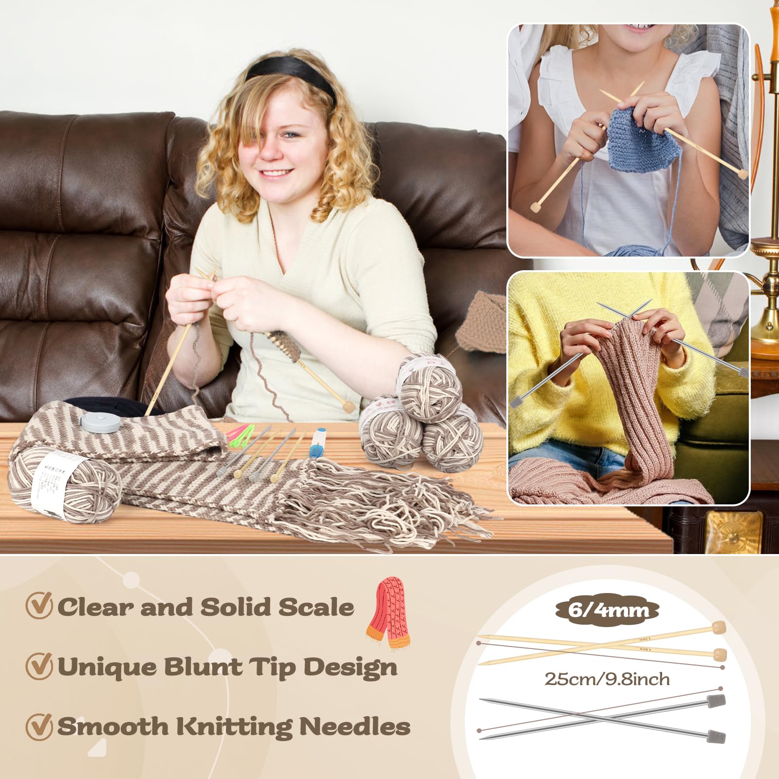 Coopay Knitting Kit for Beginners, Complete Knitting Kits Learn to Knit Scarf, Knitting Starter Kit for Adults w/Yarn, Knitting Set w/Step-by-Step Instruction Tutorial, Learn & Create Your Own Scarf