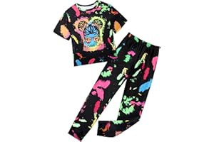 Aulyffo Girls Clothes Tie Dye Girl Outfits Cute Graphic Short Sleeve Tops Long Pants Two Piece Sweatsuits Set 7-11 Years Old