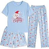 Hupohoi Kids Girls Pajama Sets Summer Short Sleeve With Shorts And Pants 3PCS Sleepwear Cute Cartoon Loungewear 6 to 17 Years