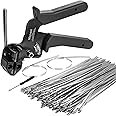 Cable Tie Gun Kit, Specialized Tool For Tightening And Cutting Stainless Steel Cable Ties, Comes With 100 Pieces Of Uv-Resistant Heavy-Duty Metal zip Ties And Industrial Scissors.