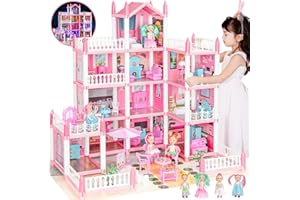 GIRLDIARY Doll House, Dream Dollhouse for Girls Pretend-Play DIY Dollhouse Kit - 4-Story 11 Rooms Playhouse with 4 Dolls Toy Figures, Furniture and Accessories Set Gift Toy for Kids Ages 3 4 5 6 7 8+