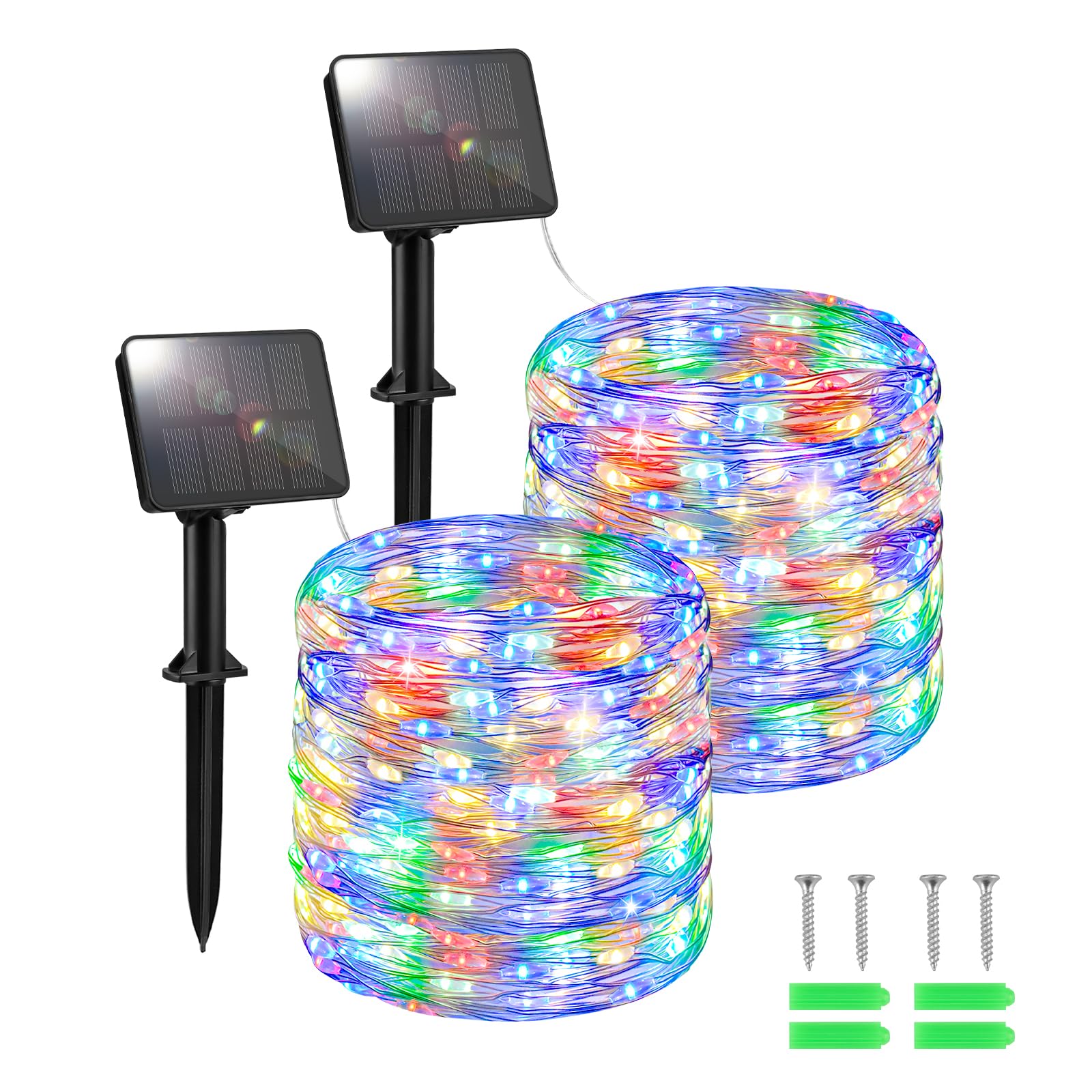 FFZZKJ Solar Lights Outdoor Garden Waterproof Total 240LED 12Mx2 Pack Outdoor Solar Lights for Garden Patio Balcony Terrace Veranda Tree, Multi-Coloured