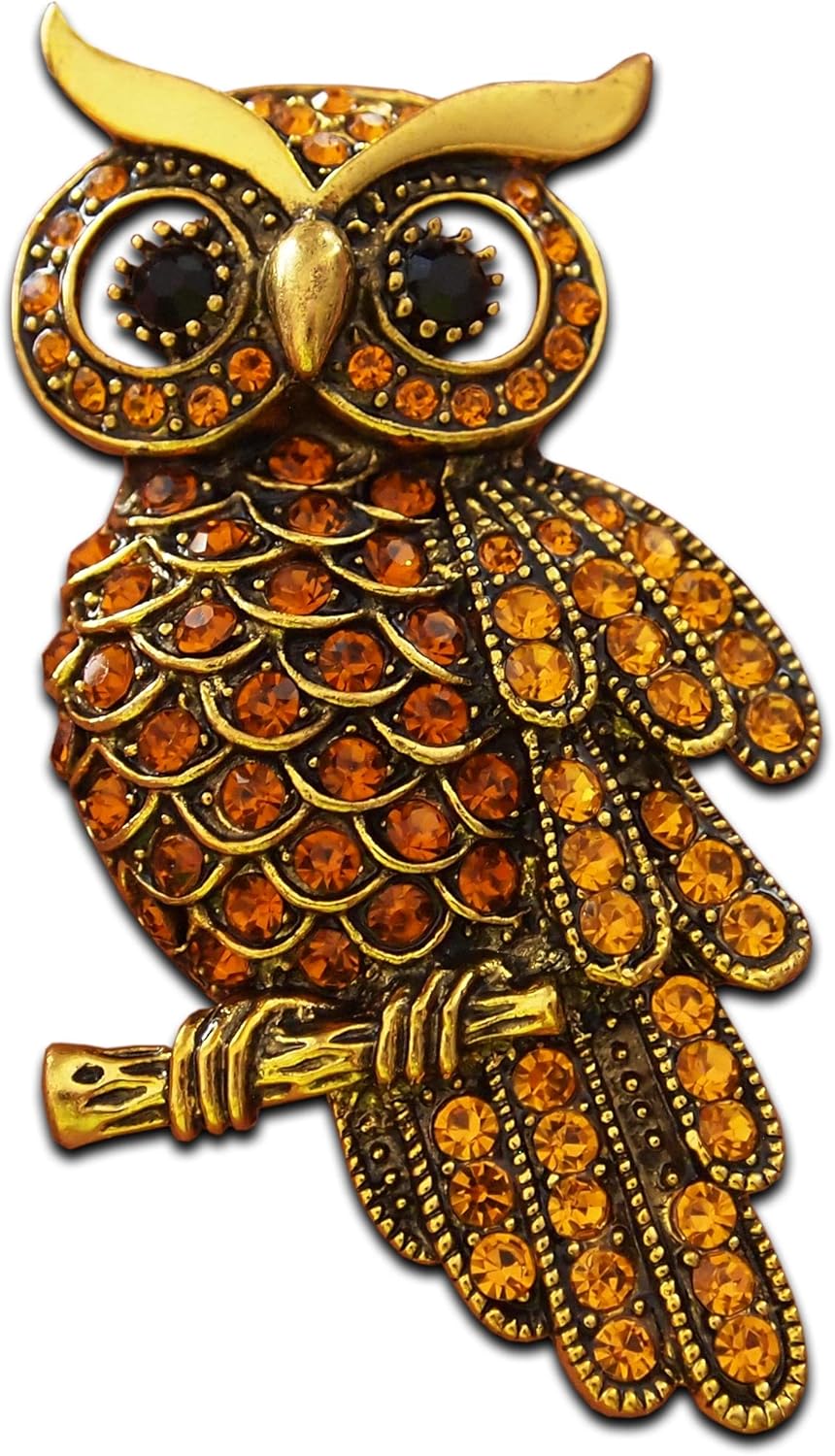 Seraphis Brown Owl Brooch Rhinestone Vintage Badge Crystal Pin Brooches for Women Men