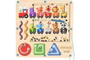 DRQ Magnetic Color and Number Maze - Wooden Color Matching Learning Counting Toddler Puzzle Board - Educational Fine Motor Skills Toys Montessori Toys for 3 4 5 Years Old, Animal Train