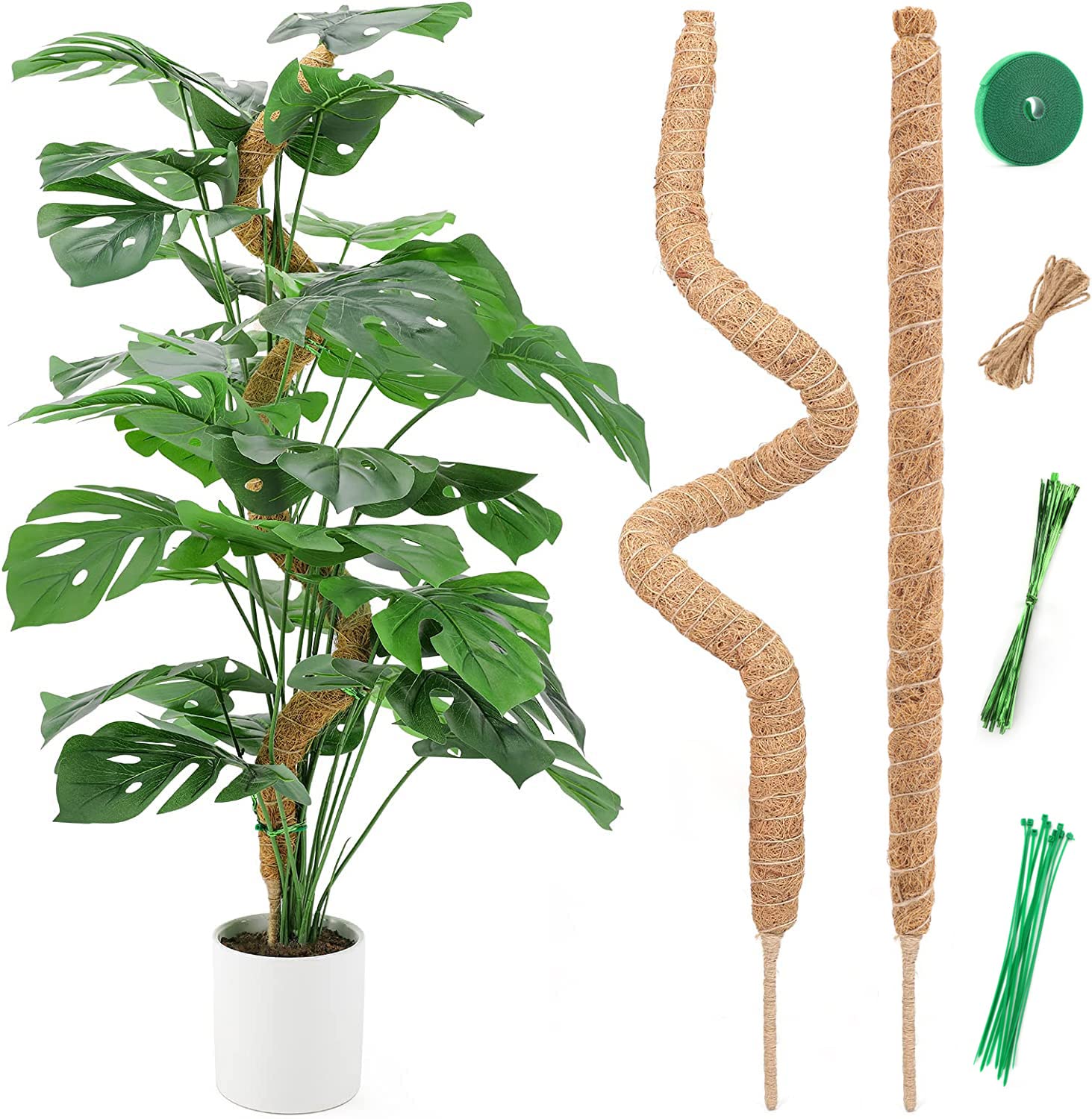 LMAIVE Moss Pole, 2PCS 45'' Bendable Monstera Moss Pole, Green, Coir, Bendable Style, Plant Support for Climbing Plants