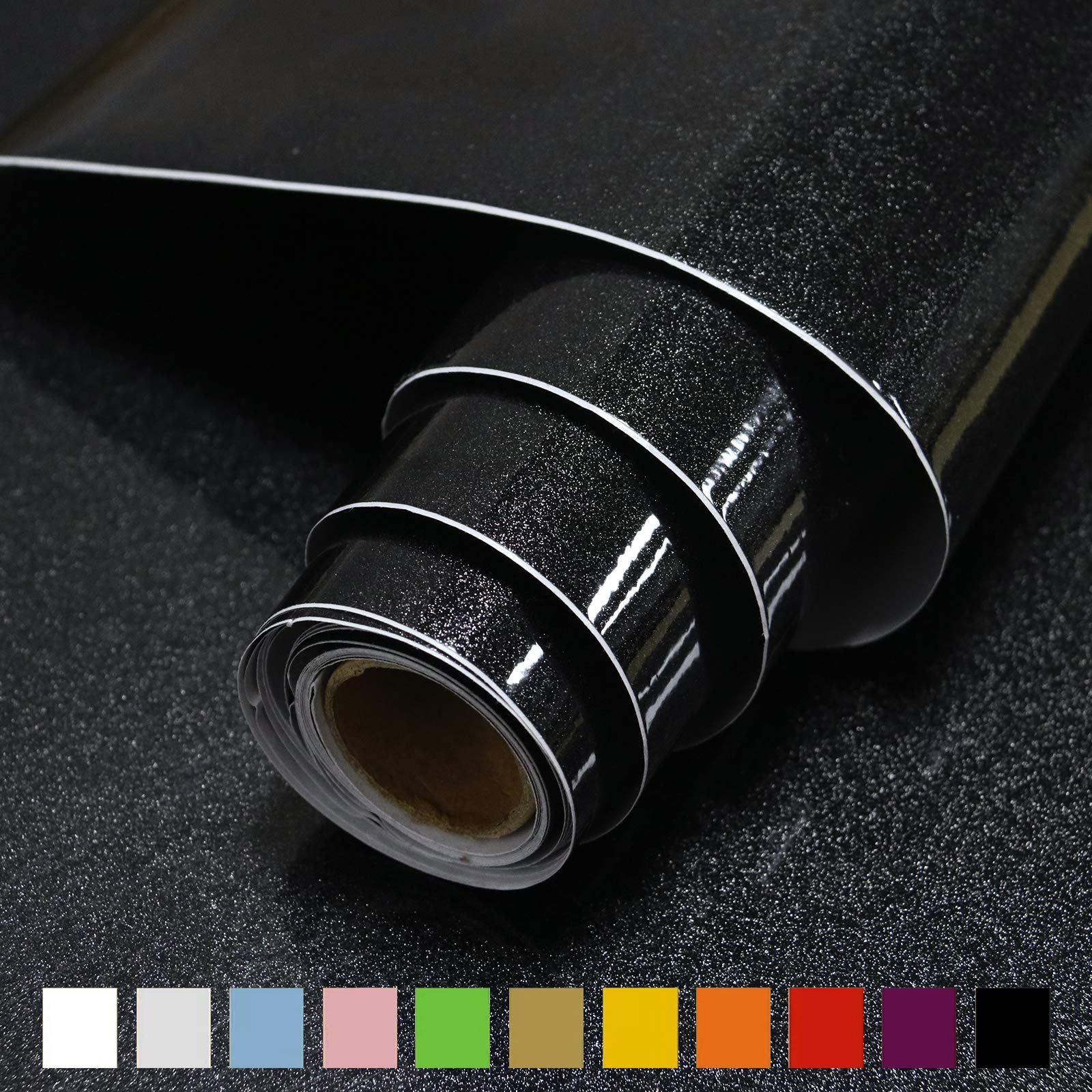 Timeet Black Sticky Back Plastic Glossy Self Adhesive Wallpaper Glitter Effect Kitchen Wallpaper Waterproof Vinyl Wrap Film Removable Furniture Sticker Covering Countertops Kitchen Wardrobe 40x300cm