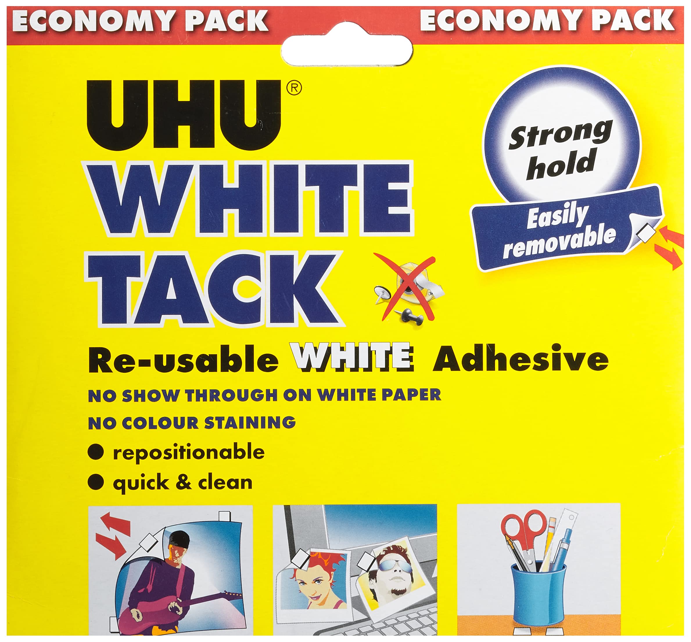 UHU white tack - extra value economy pack - one block white - removable and permanent adhering on wood, cement, glass, metal, plastic and porcelain