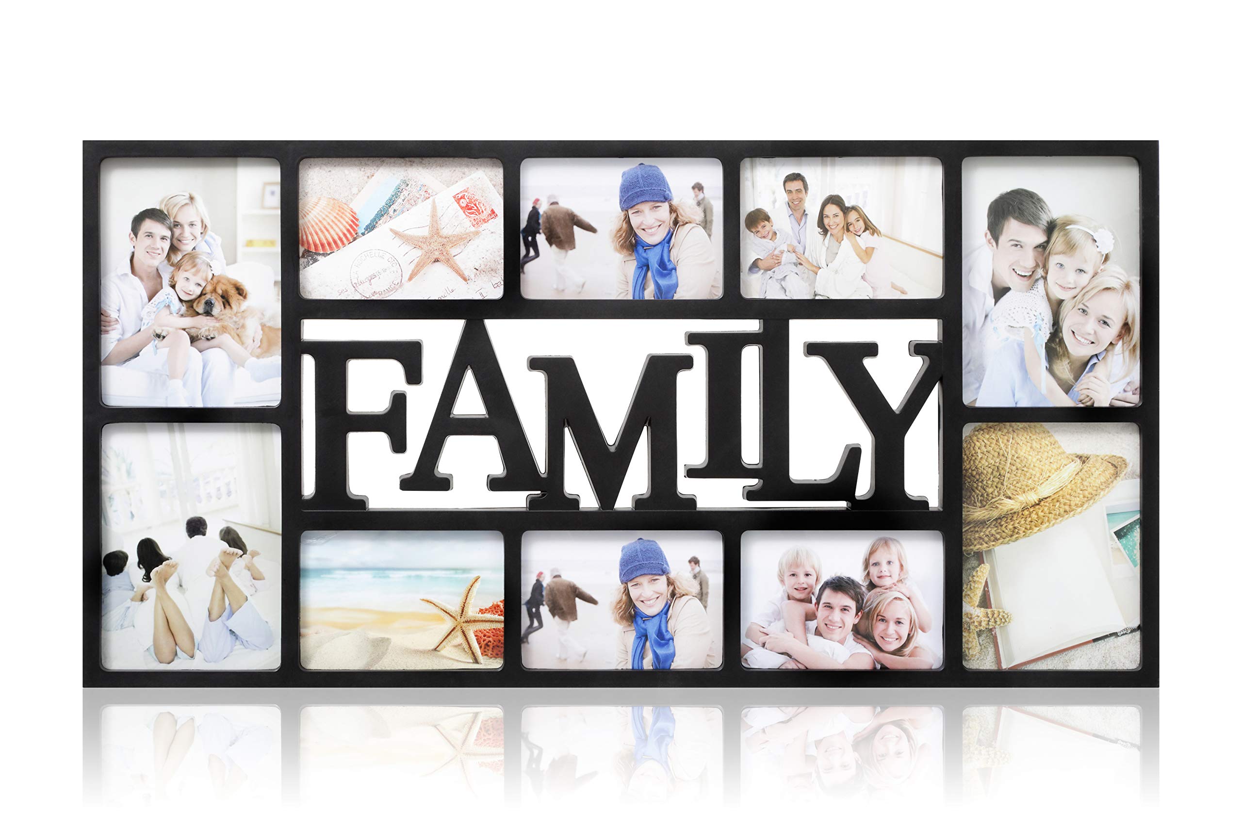 ARPAN Family Multi Aperture Photo Picture Frame Holds 10 Photos - Black