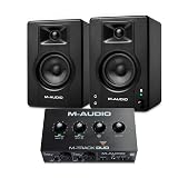 M-AUDIO BX4 Pair Bluetooth Studio Monitors Bundle with Dual XLR Audio Interface for Studio Recording, Music Production, Podcasting and Streaming