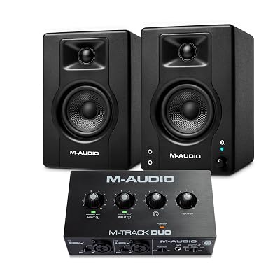 M-AUDIO BX4 Pair Bluetooth Studio Monitors Bundle with Dual XLR Audio Interface for Studio Recording, Music Production, Podcasting and Streaming