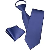 JEMYGINS 3.15“ Solid Color Pre-tied Tie and Pocket Square Set Adjustable Zipper Necktie for Business and Wedding(8cm)