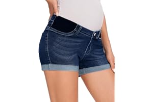 fitglam Women's Maternity Jean Shorts Under Belly Maternity Lounge Denim Shorts Pregnancy Comfy Clothes with Elastic Panel