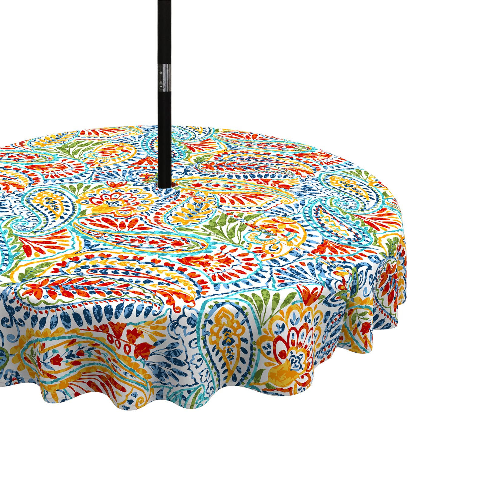 Photo 1 of LVTXIII Outdoor/Indoor Round Tablecloth, Patio Stain Resistant Table Covers with Umbrella Hole Picnic Table Cloth with Zipper for Patio Garden Buffet Table Decoration, 60", Round, Paisley Multi