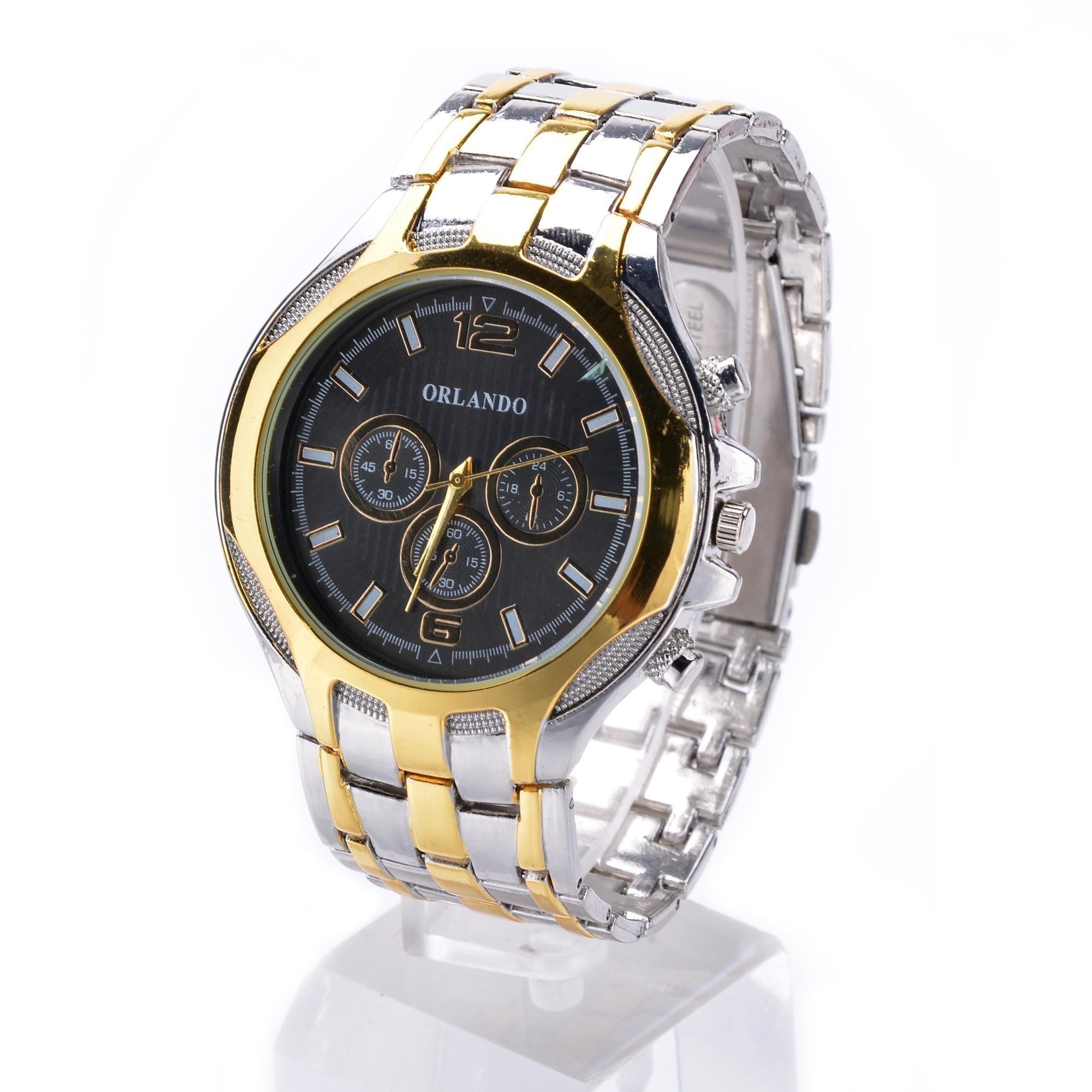 Opino Men\'s Fashion Sport Stainless Steel Belt Quartz Watch Wristwatches, Classic Business Casual Wrist Analog Watches Roman Numeral Dress Waterproof Watch - Black_1