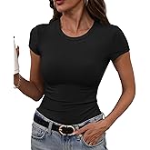 GEMBERA Womens' Stretchy Ribbed High Neck Short Sleeve Gym Workout Slim Fitted Casual Full Length Top T-Shirt