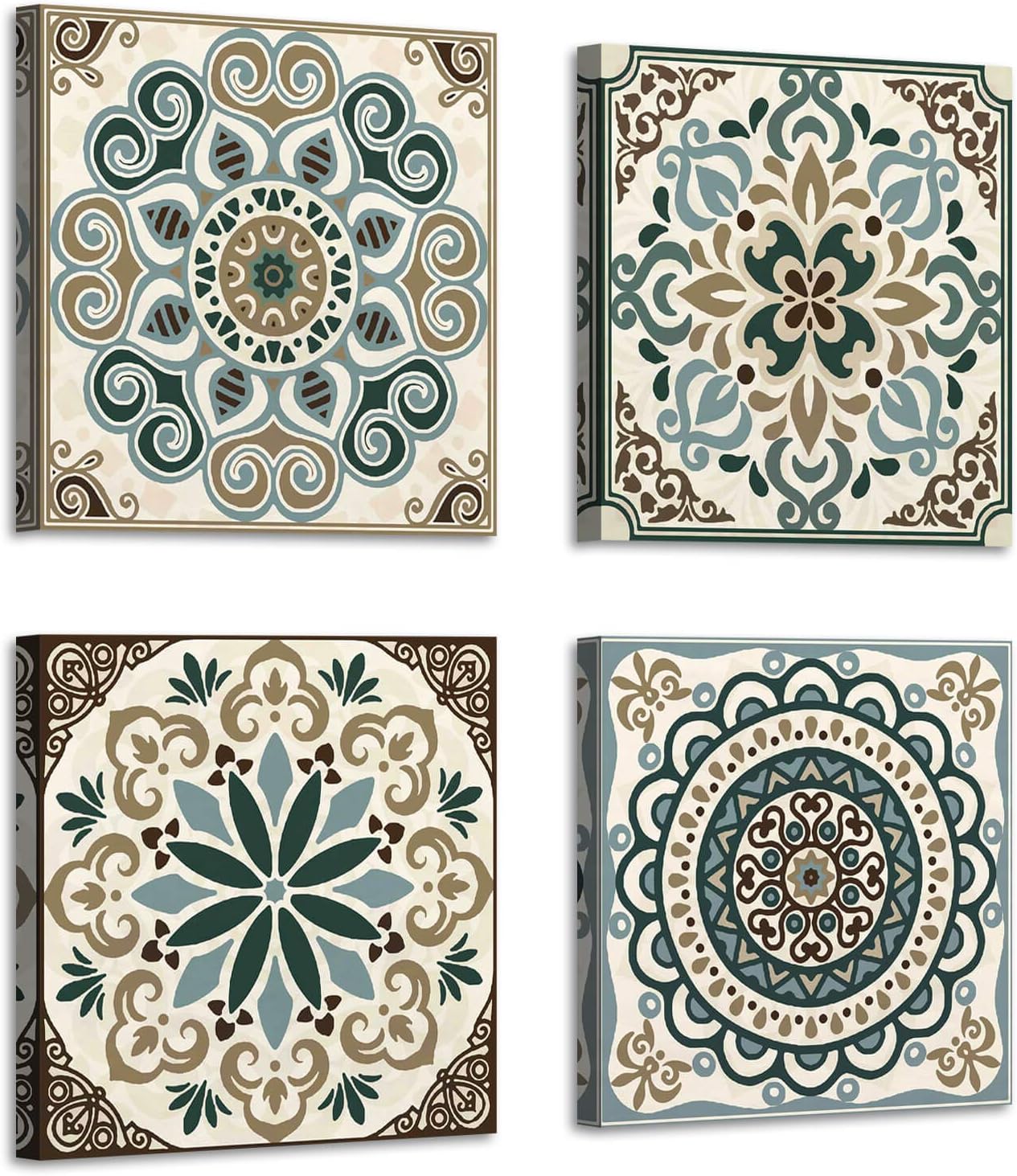 Paintings - ARTISTIC PATH Bohemia Pattern Printing Wall Art: Vintage Flower Pattern Canvas Wall Decoration Artwork for Bedroom (12