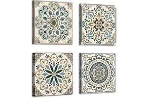 ARTISTIC PATH Bohemia Pattern Printing Wall Art: Vintage Flower Pattern Canvas Wall Decoration Artwork for Bedroom (12" W x 12" H x 4 PCS, Multi-Sized)