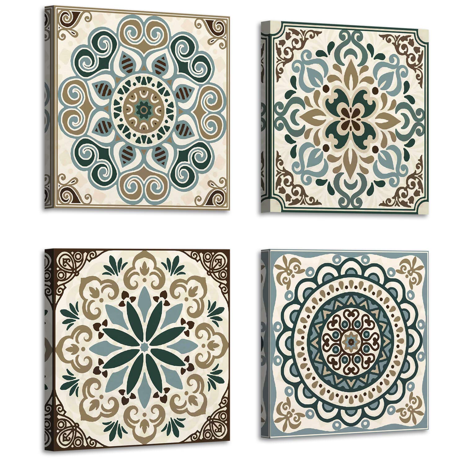 Photo 1 of ARTISTIC PATH Bohemia Pattern Printing Wall Art: Vintage Flower Pattern Canvas Wall Decoration Artwork for Bedroom (12" W x 12" H x 4 PCS, Multi-Sized)