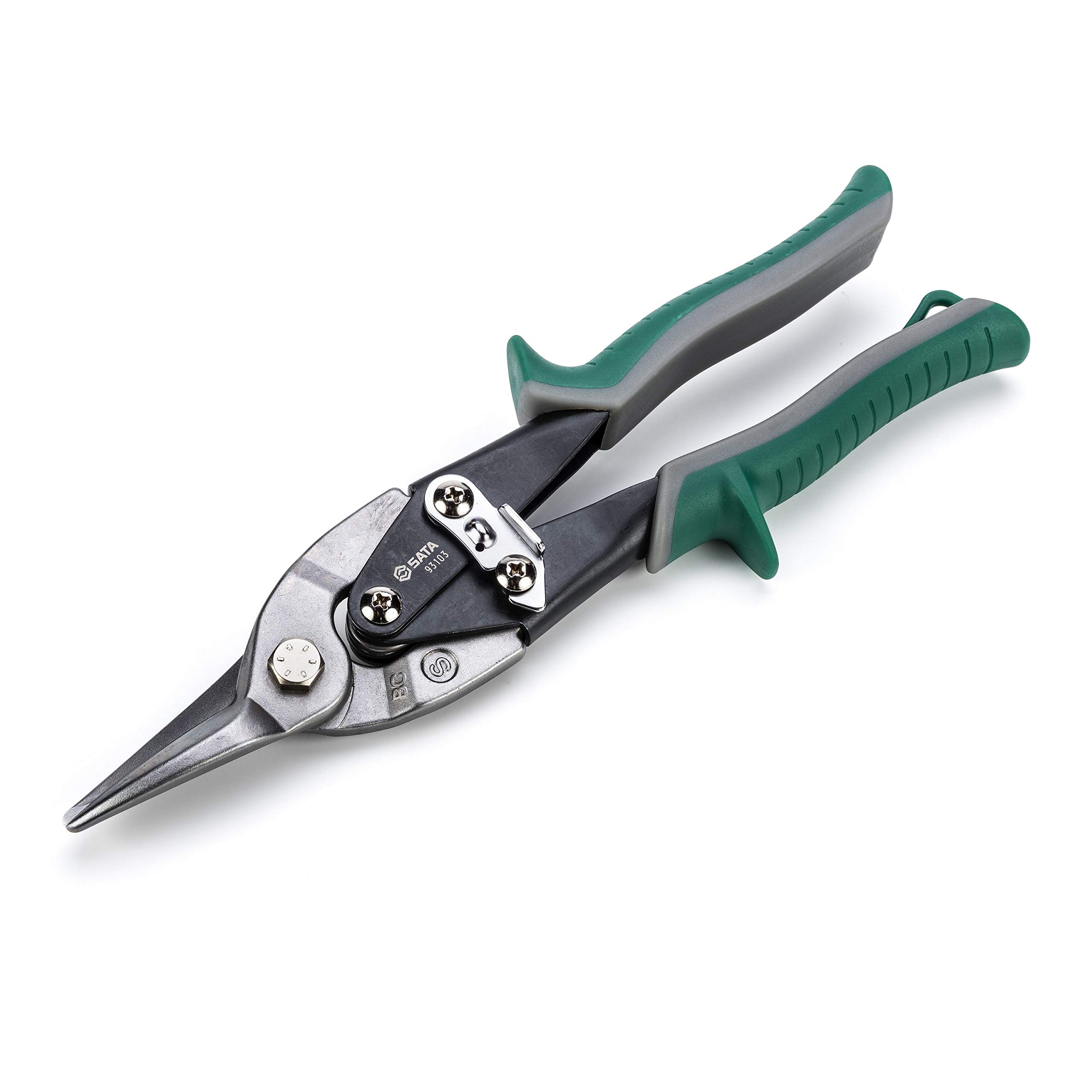 SATA ST93103ST Aviation Tin Snips, Straight Cut 10" Steel Blades with Serrated Edges