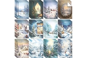 PerKoop 48 Sheets Vintage Christmas Decoupage Paper 8.3 x 11.7 Inch 12 Styles Christmas Winter Snowy Paper Napkin Decoupage for Craft Scrapbooking Xmas Decorative Supplies