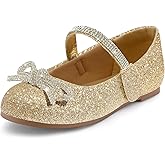 K KomForme Girl's Bow Mary Jane Dress Shoes Ballet Princess Flats with Rhinestone Strap for Party Wedding School, Toddler/Little Kid/Big Kid