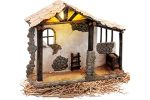 Fovths 14 Inch Decorated Nativity Stable Lighted Tabletop Ornaments with LED Lights for Christmas