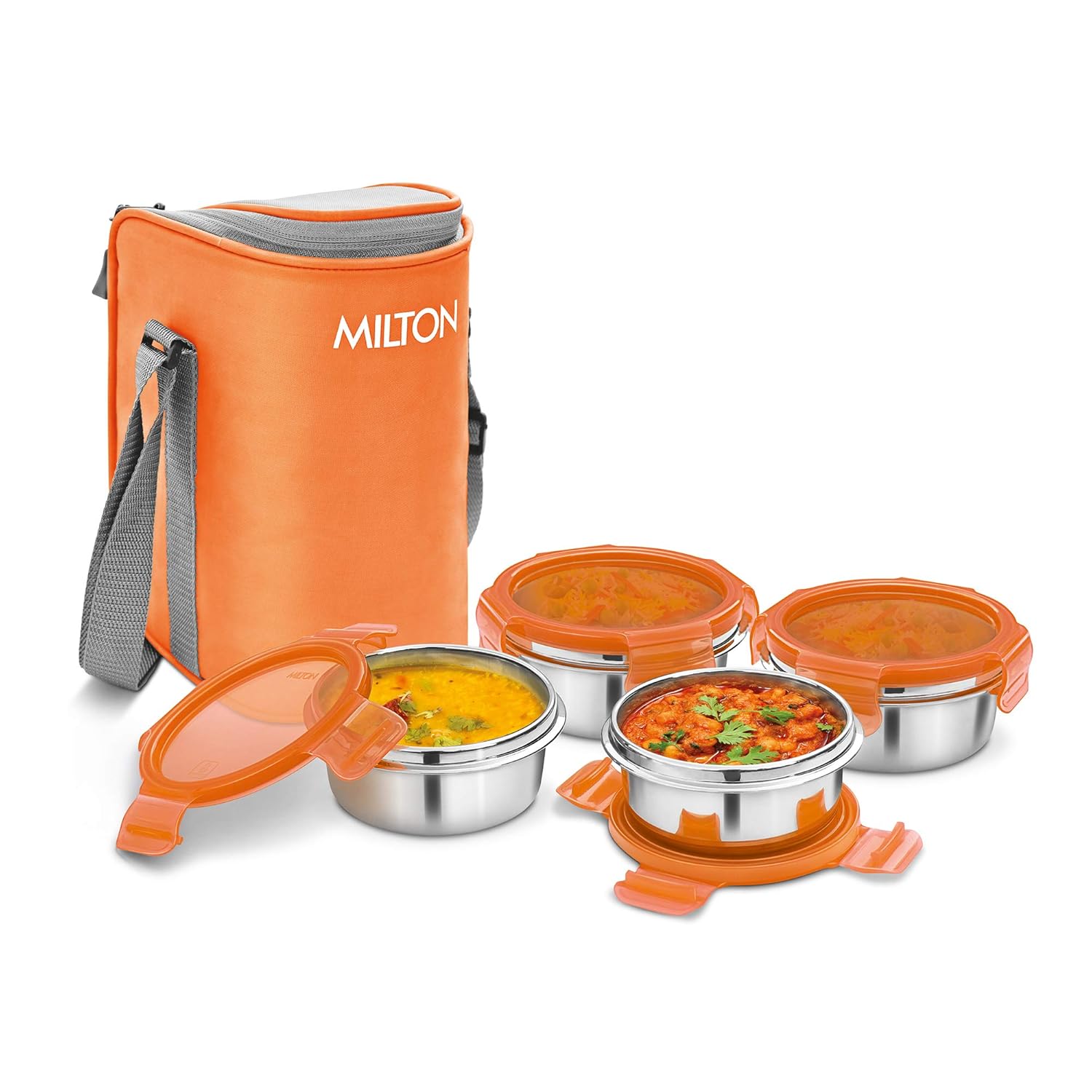 Buy Milton Cube 4 Lunch Box, 300 ml, Set of 4, Orange Online at Low