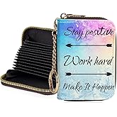 Luoycxy Credit Card Holder for Women,Small Rfid Wallet with Keychain Zipper,Cute PU Leather Card Case Wallet，Accordion Credit Card Wallets Gift,Stay positive