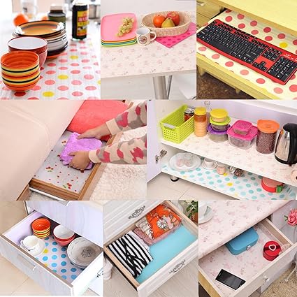 Trexee Polka Dots Contact Paper Color Dot Drawer Liner Mat Kitchen Placemat Shelf Desk Cabinet Pad Shelf Paper Drawer (Pink Dot)