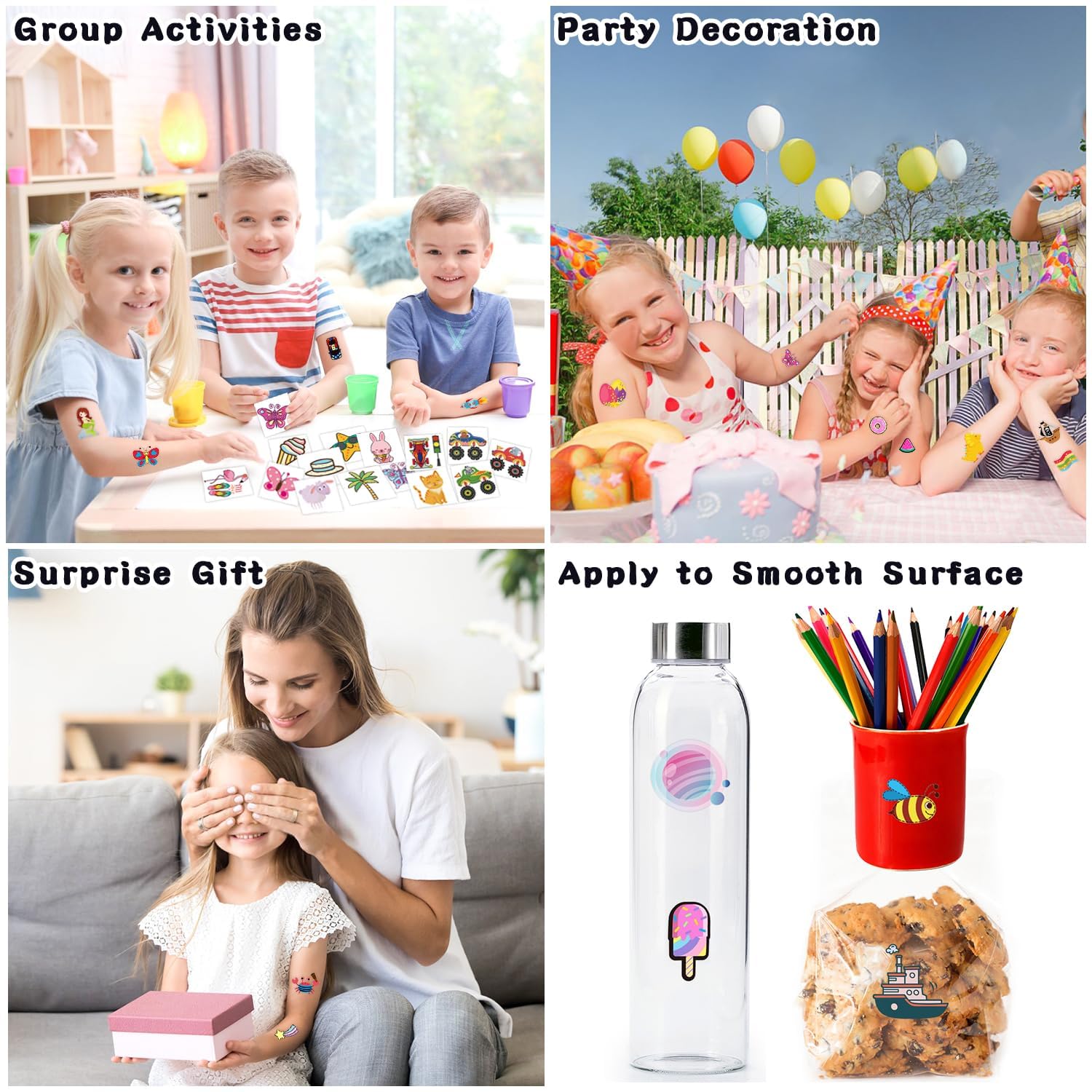 PARTYWIND 408 PCS Kids Tattoos for Party Supplies, Individually Wrapped Sheet Temporary Tattoos Stickers for Kids Goodie Bag Stuffers, Fun Birthday Party Favors - Mixed