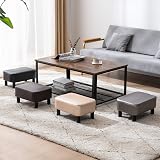 YMYNY 42cm Footstool Rectangle Ottoman with Wooden Legs PU Leather Brown view 8