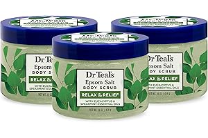 Dr Teal's Pure Epsom Salt Body Scrub, Relax & Relief with Eucalyptus & Spearmint Essential Oils, 16 oz (Pack of 3)