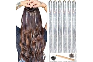 NIACONN 1200 Strands Hair Tinsel Kit, Fairy Hair Glitter Tinsel Hair Extensions for Girls & Womens (silver)