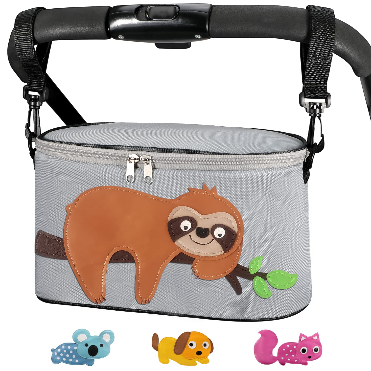Bello it Bag for Pushchair or Pram, Universal Storage Bag, Colourful Animal Design, Lightweight and Spacious with Hooks and Shoulder Strap Included Theme: (Shadow) Colour: Grey