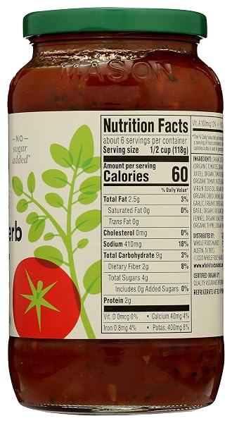 365 BY WHOLE FOODS MARKET, ORGANIC ITALIAN HERB PASTA SAUCE, 25 OUNCE