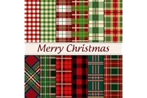 Whaline 24 Sheet Christmas Pattern Paper Pack Christmas Plaid Scrapbook Specialty Paper Double-Sided Collection Plaid Decorative Craft Folded Flat for Xmas Winter Holiday Card Making Scrapbook